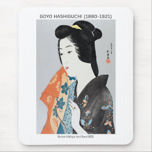 Japanese woman holding her towel - Goyō Hashiguchi Mouse Mat