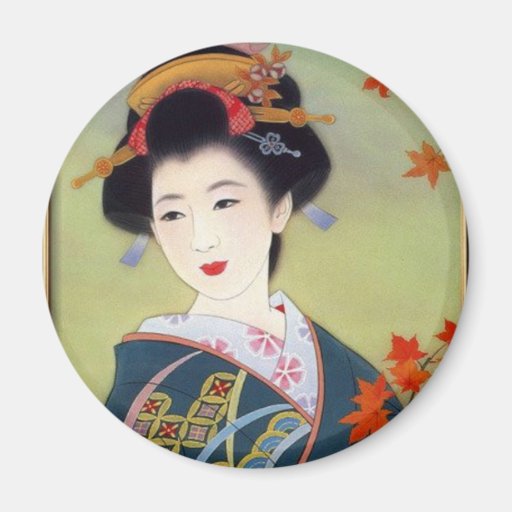 Image of Japanese woman in blue kimono Magnet