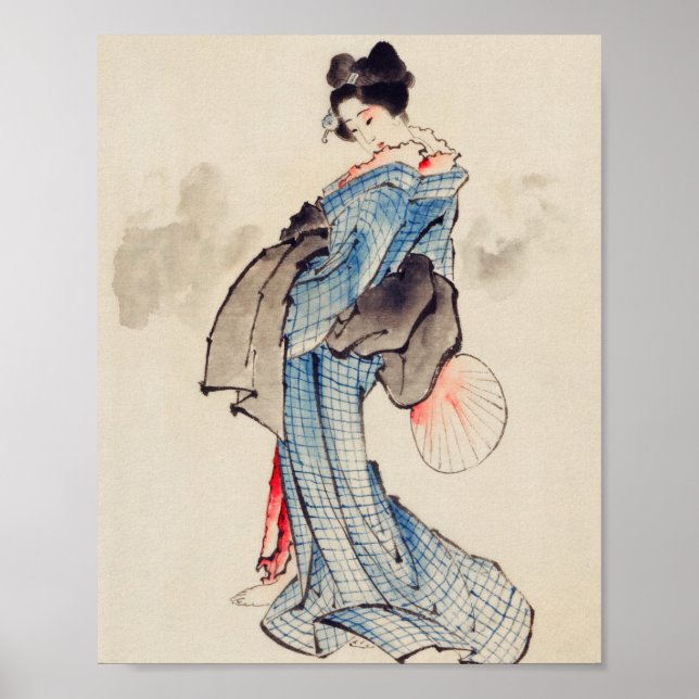 Japanese Woman In Kimono By Katsushika Hokusai Poster (Front)