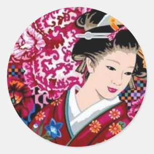 Japanese Woman in Kimono Classic Round Sticker