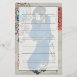 Japanese Woman in the Snow (colour woodblock print Stationery
