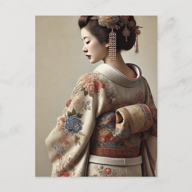 Japanese Woman in Traditional Kimono Postcard (Front)