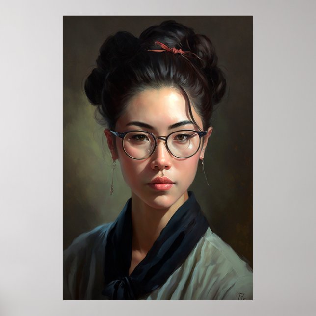 Japanese Woman Portrait Oil Painting Poster (Front)