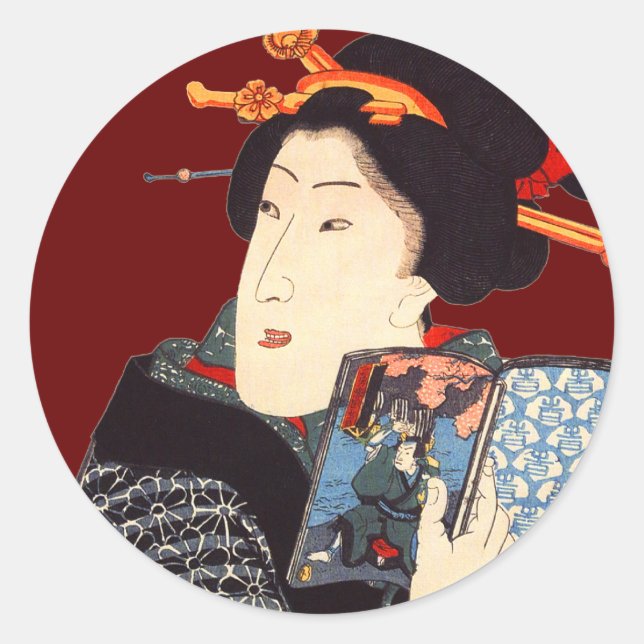 Japanese Woman Reading 2 Classic Round Sticker (Front)