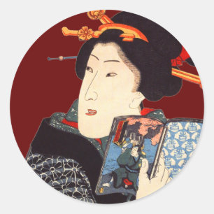 Japanese Woman Reading 2 Classic Round Sticker