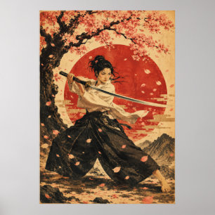 Japanese Woman Red Sun Portrait Poster