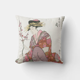 Japanese woman vintage Painting art woodblock prin Cushion