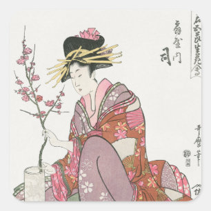 Japanese woman vintage Painting art woodblock prin Square Sticker