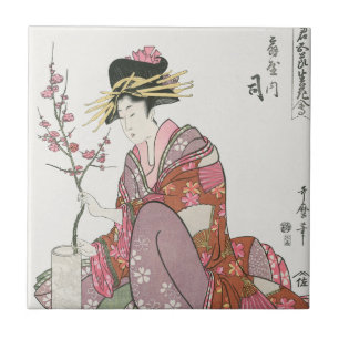Japanese woman vintage Painting art woodblock prin Tile