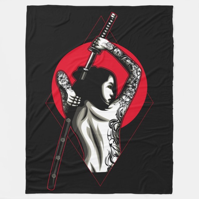 Japanese Woman Warrior Fleece Blanket (Front)