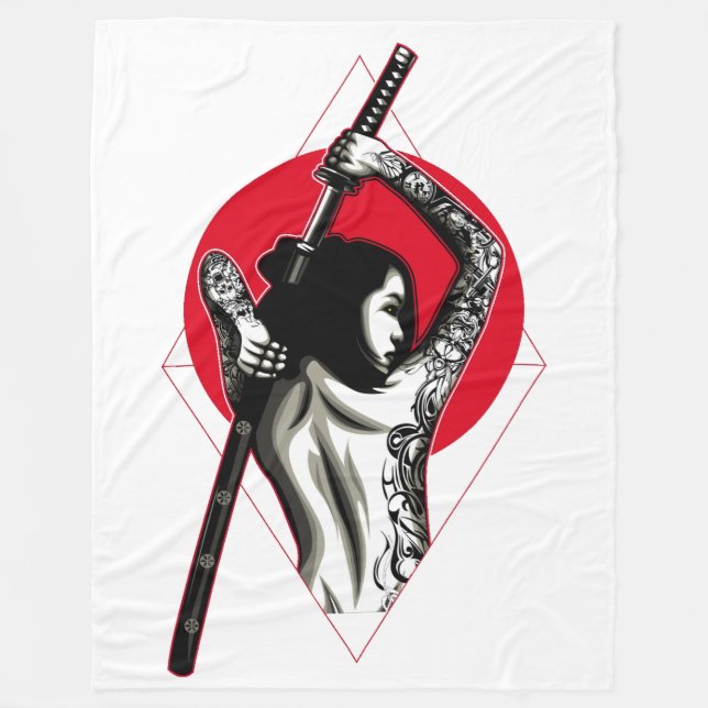 Japanese Woman Warrior Fleece Blanket (Front)