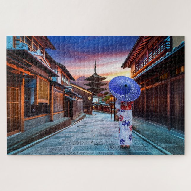 Japanese Woman Wearing Kimono Yasaka Pagoda Japan Jigsaw Puzzle (Horizontal)