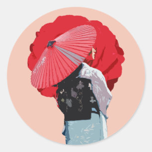 Japanese woman wearing traditional clothes classic round sticker