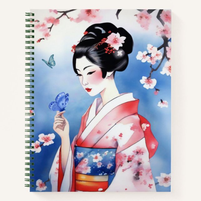 Japanese Woman with a Blue Butterfly Journal  (Front)