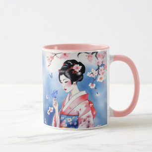Japanese Woman with a Blue Butterfly Mug