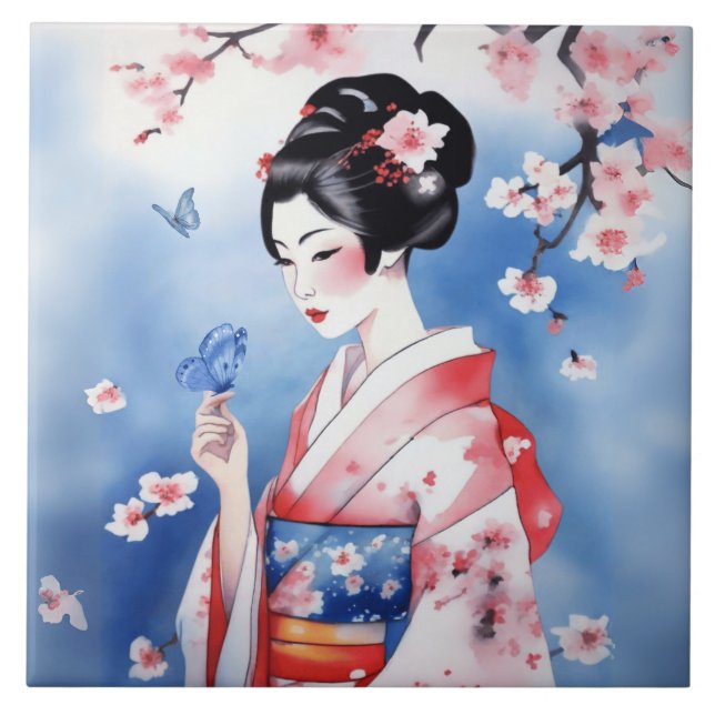Japanese Woman with a Blue Butterfly Tile (Front)