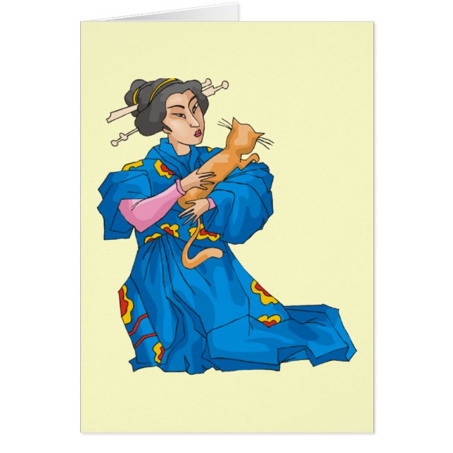 Japanese Woman With Cat  Card - Customisable (Front)