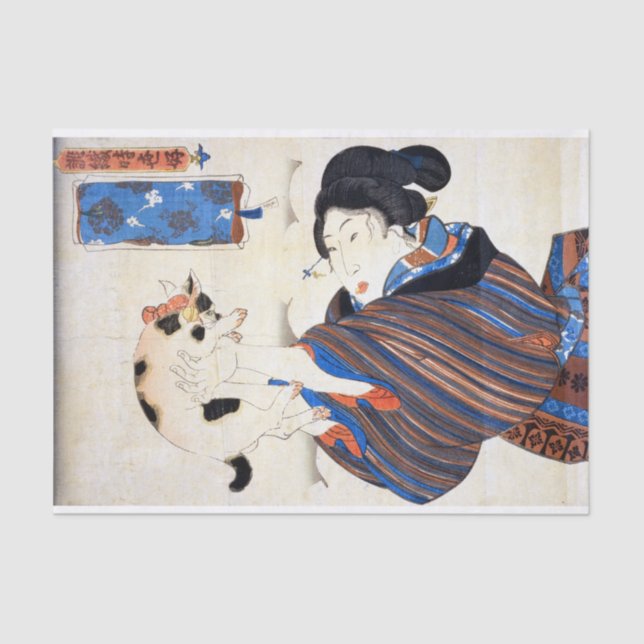 Japanese Woman with Cat, Utagawa Kuniyoshi Tissue Paper (Front)