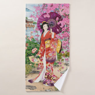 Japanese Women In Kimono Bath Towel Set