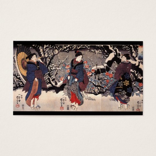 Japanese Women in the Snow c. 1800s Business Card