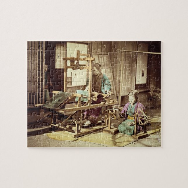 Japanese women weaving, c.1890 (hand-coloured phot jigsaw puzzle (Horizontal)
