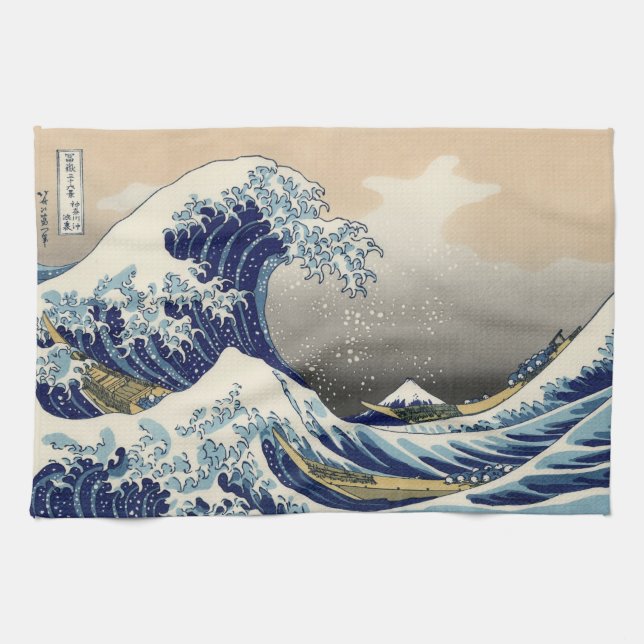 Japanese Woodblock: Big Wave off Kanagawa Tea Towel (Horizontal)