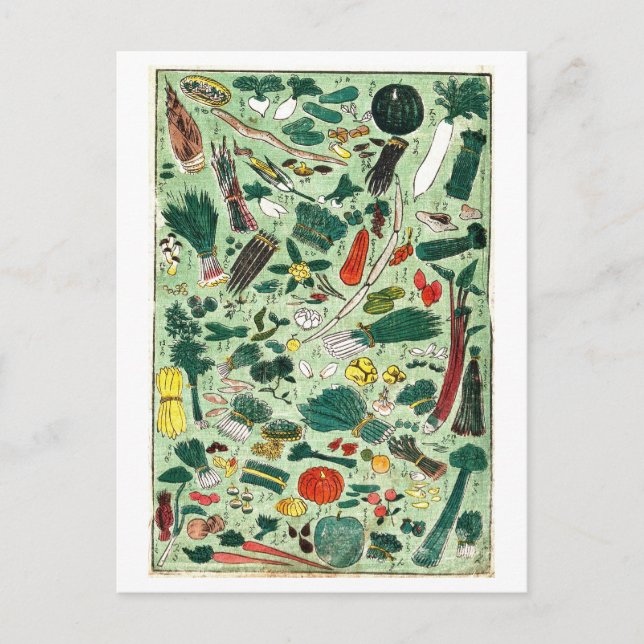 Japanese Woodblock of Vegetables by Shigenobu Postcard (Front)