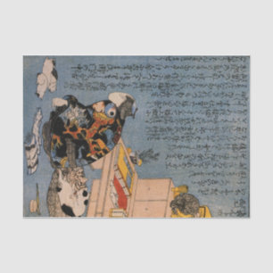 JAPANESE WOODBLOCK PRINT CAT AND MAN Tissue Paper