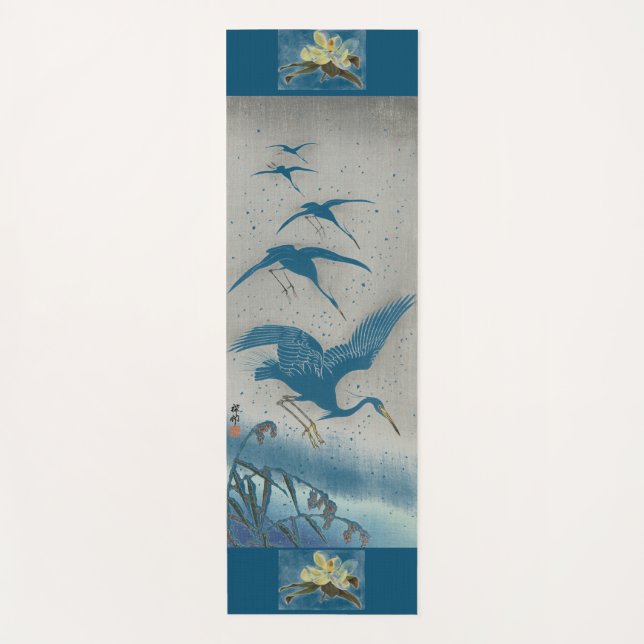 JAPANESE WOODBLOCK PRINT CRANES AS YOGA Mat (Front)