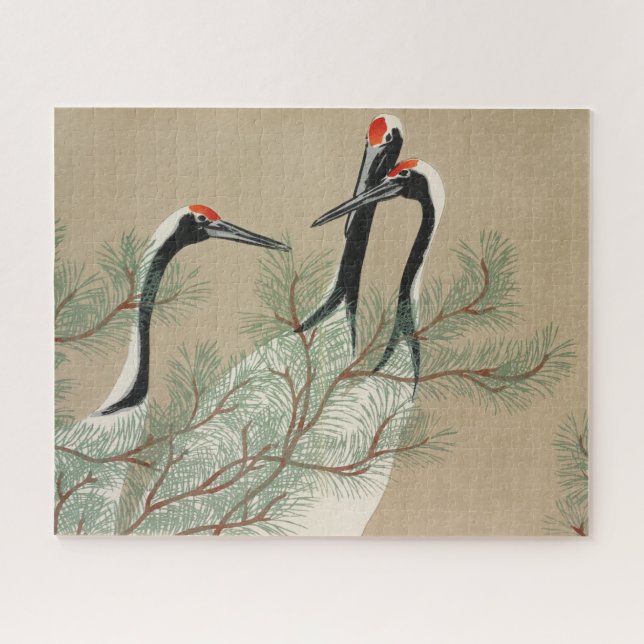 Japanese woodblock-print Cranes - Kamisaka Sekka Jigsaw Puzzle (Horizontal)