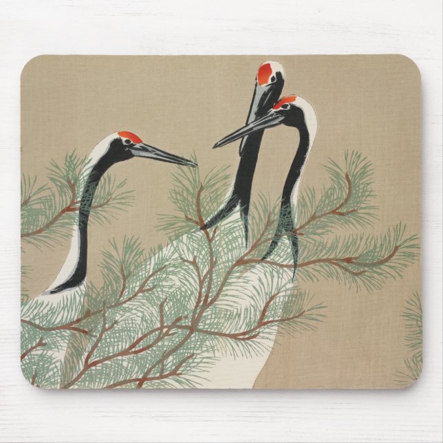 Japanese woodblock-print Cranes - Kamisaka Sekka Mouse Mat (Front)