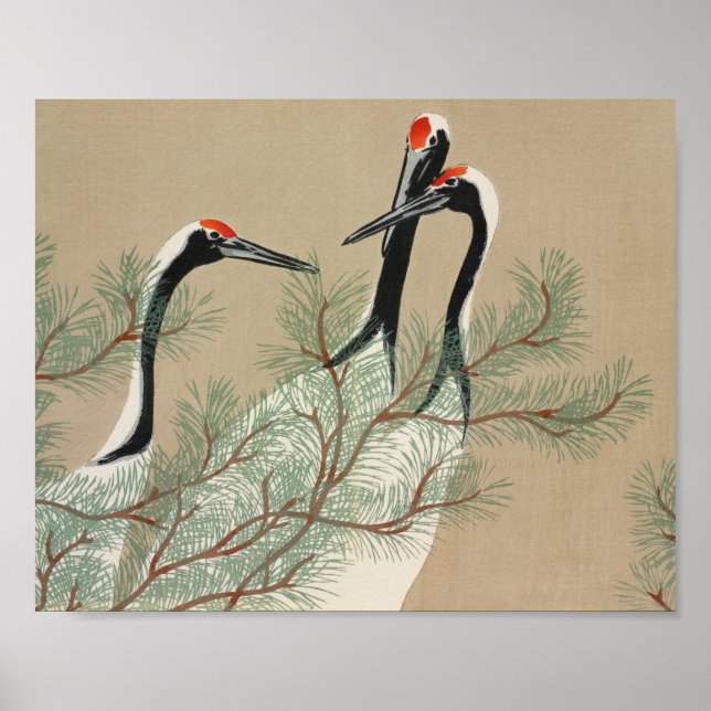 Japanese woodblock-print Cranes - Kamisaka Sekka Poster (Front)
