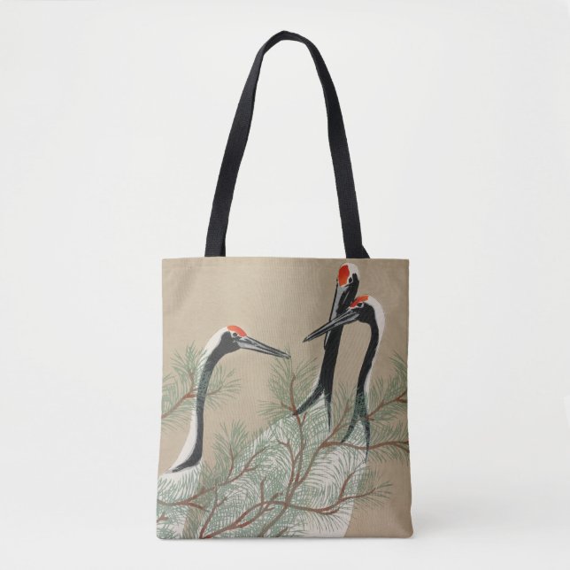 Japanese woodblock-print Cranes - Kamisaka Sekka Tote Bag (Front)