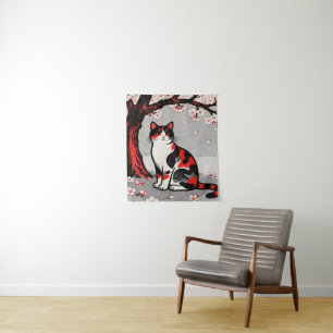 Japanese Woodblock Print Feline Tapestry