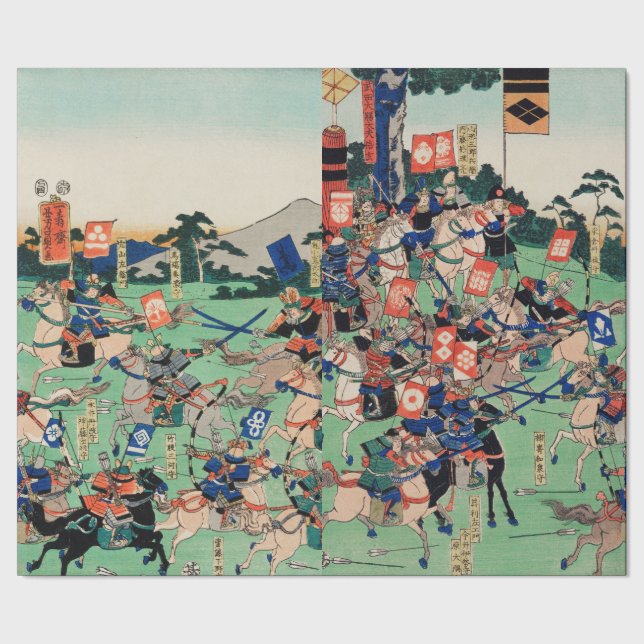 JAPANESE WOODBLOCK PRINT OF BATTLE WRAPPING PAPER (Seam)