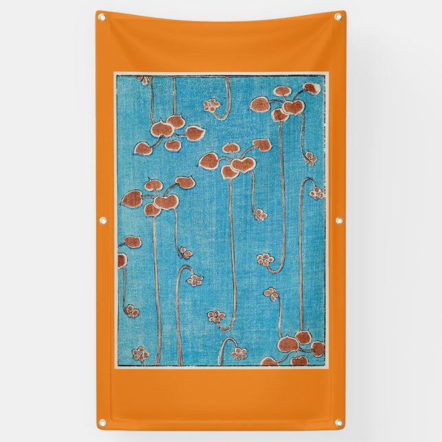 JAPANESE WOODBLOCK PRINT OF WATER LILIES ON Banner (Vertical)