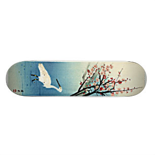 Japanese Woodblock Print Okyo Egret with Plums Ska Skateboard