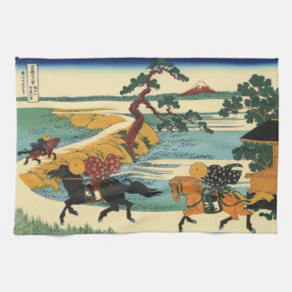 Japanese Woodblock Print Samurai Horse Chase Tea Towel
