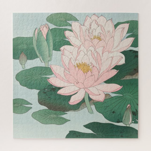 Japanese Woodblock Water Lily Lilies Jigsaw Puzzle (Vertical)