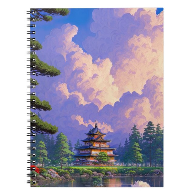 Japanese Wooden Castle by the Enchanting Lake Notebook (Front)
