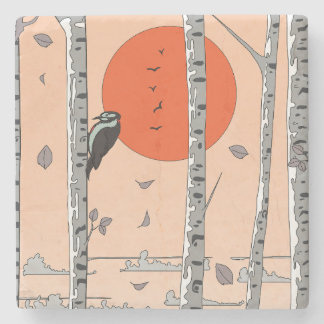 Japanese Woodpecker Stone Coaster