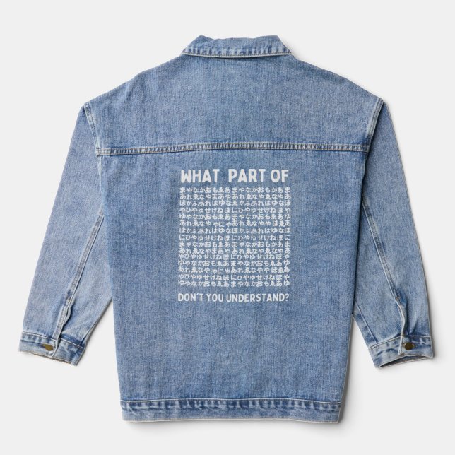 Japanese Writing Character Symbols   Men Women  Denim Jacket (Back)