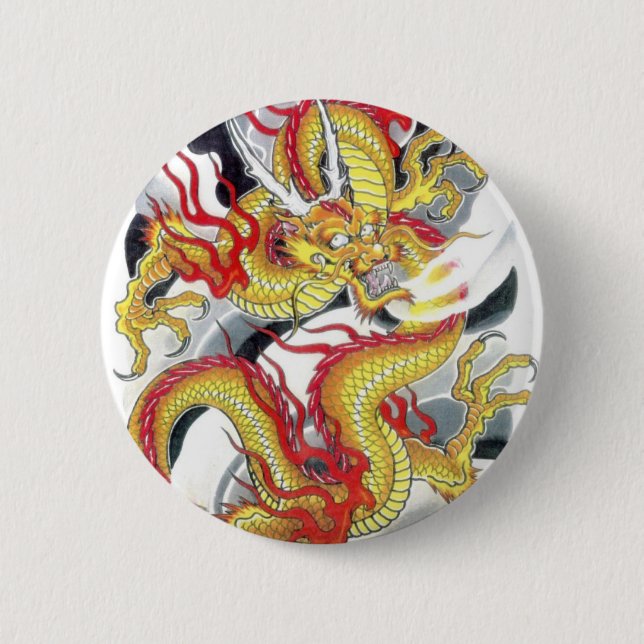 Japanese Yellow Dragon 6 Cm Round Badge (Front)