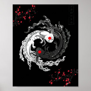 Japanese Yin Yang Axolotls Art Graphic Anime Axolo Poster