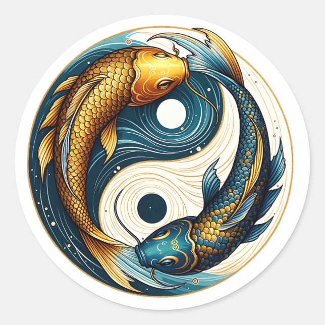 Japanese Yin Yang Symbol Koi Fish Classic Round Sticker (Front)