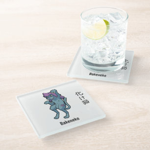 Japanese Yokai Bakeneko- Mysterious Cat Glass Coaster