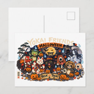 Japanese Yokai Halloween Postcard, Cute Yokai Frie Postcard