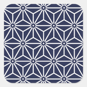 Japanese Yukata Jinbei Asanoha Navy blue Square Sticker