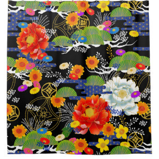 Japanese yuzen style shower curtain
