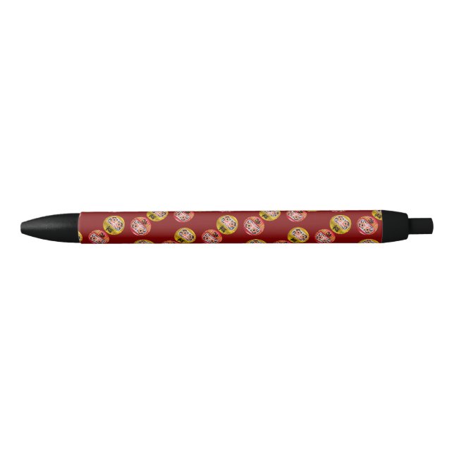  "Japanese Zen Daruma & Kanji – Never Give Up" Black Ink Pen (Front)
